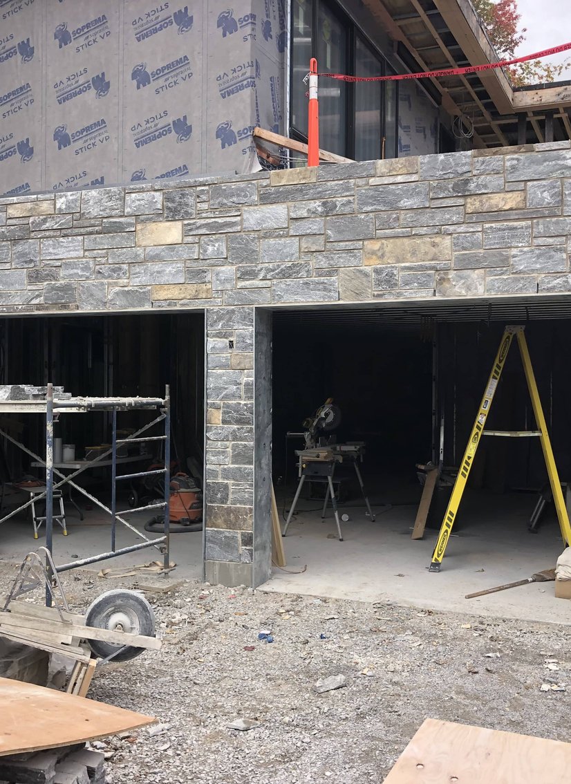 natural stone facade on a garage door